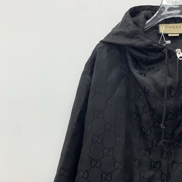 CM0496 Gucci Black GG Monogram Hooded Jacket With Front Pockets & Zip Closure - Picture 3 of 8